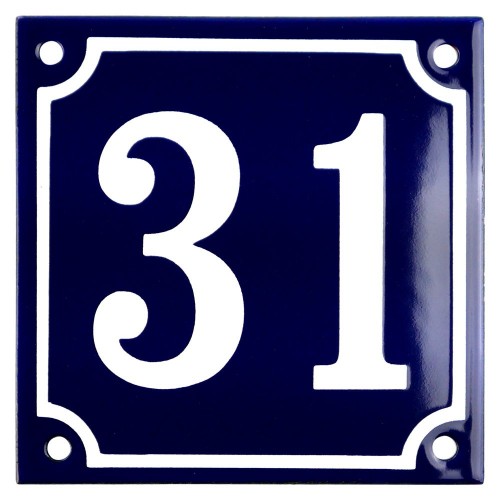 Emaljskylt 31 blå - vit 10 x 10 cm modell 11-5