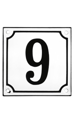 Emaljskylt 9 vit - svart 10 x 10 cm modell 10-5 Emaljskylt 9 vit - svart 10 x 10 cm modell 10-5