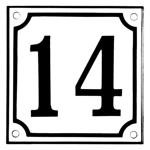 Emaljskylt 14 vit - svart 10 x 10 cm modell 10-5