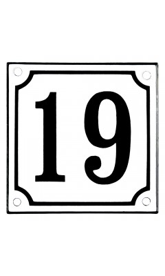 Emaljskylt 19 vit - svart 10 x 10 cm modell 10-5 Emaljskylt 19 vit - svart 10 x 10 cm modell 10-5