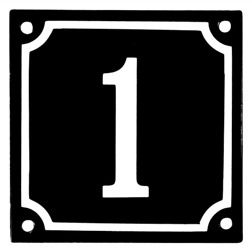 Emaljskylt 1 svart - vit 10 x 10 cm modell 12-5