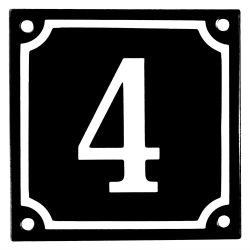 Emaljskylt 4 svart - vit 10 x 10 cm modell 12-5