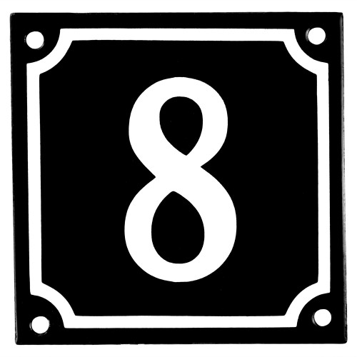 Emaljskylt 8 svart - vit 10 x 10 cm modell 12-5