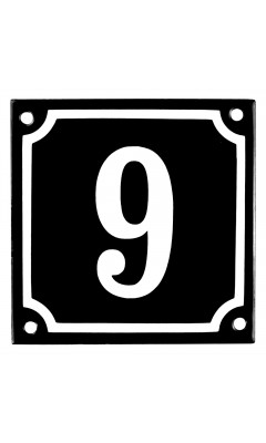 Emaljskylt 9 svart - vit 10 x 10 cm modell 12-5 Emaljskylt 9 svart - vit 10 x 10 cm modell 12-5
