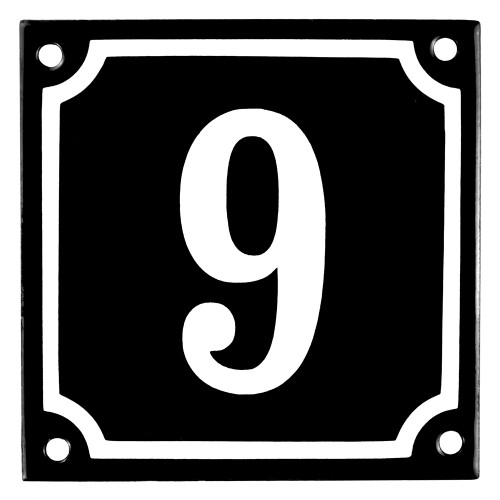 Emaljskylt 9 svart - vit 10 x 10 cm modell 12-5