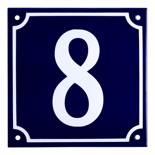 Emaljskylt 8 blå - vit 15 x 15 cm modell 11-5