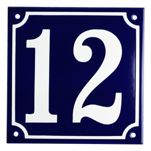 Emaljskylt 12 blå - vit 15 x 15 cm modell 11-5