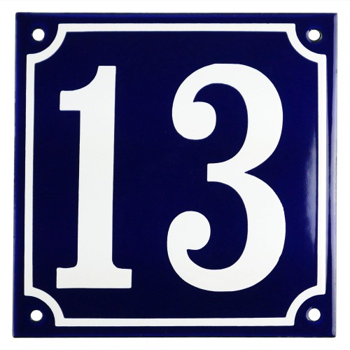 Emaljskylt 13 blå - vit 15 x 15 cm modell 11-5
