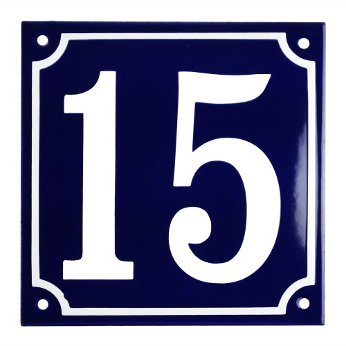 Emaljskylt 15 blå - vit 15 x 15 cm modell 11-5