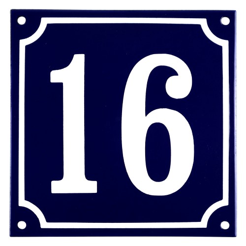 Emaljskylt 16 blå - vit 15 x 15 cm modell 11-5