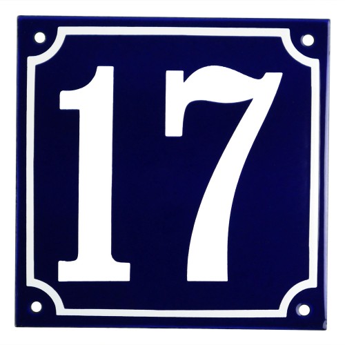 Emaljskylt 17 blå - vit 15 x 15 cm modell 11-5