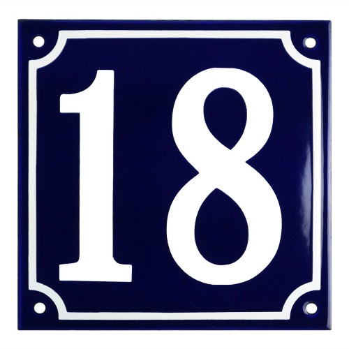 Emaljskylt 18 blå - vit 15 x 15 cm modell 11-5