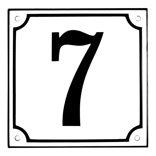 Emaljskylt 7 vit - svart 15 x 15 cm modell 10-5