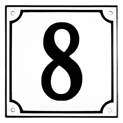 Emaljskylt 8 vit - svart 15 x 15 cm modell 10-5