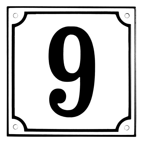 Emaljskylt 9 vit - svart 15 x 15 cm modell 10-5