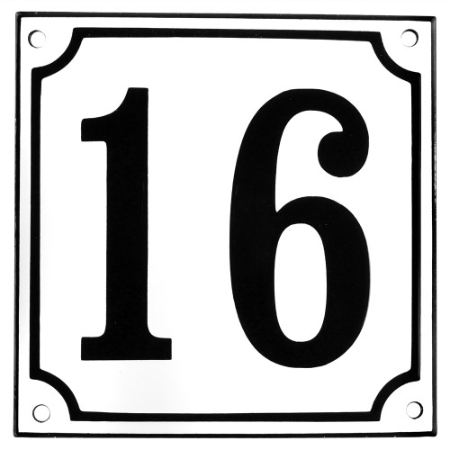 Emaljskylt 16 vit - svart 15 x 15 cm modell 10-5