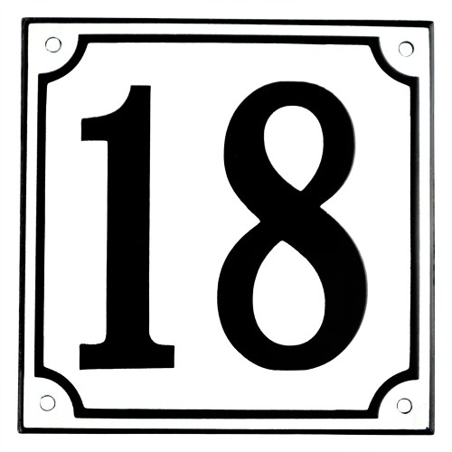 Emaljskylt 18 vit - svart 15 x 15 cm modell 10-5