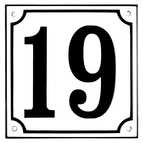 Emaljskylt 19 vit - svart 15 x 15 cm modell 10-5