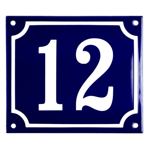Emaljskylt 12 blå - vit 14 x 12 cm modell 11-5