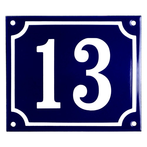 Emaljskylt 13 blå - vit 14 x 12 cm modell 11-5