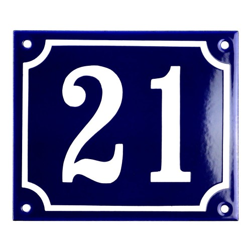 Emaljskylt 21 blå - vit 14 x 12 cm modell 11-5