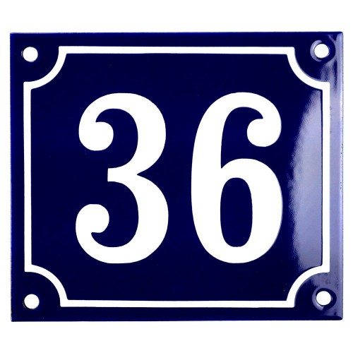 Emaljskylt 36 blå - vit 14 x 12 cm modell 11-5