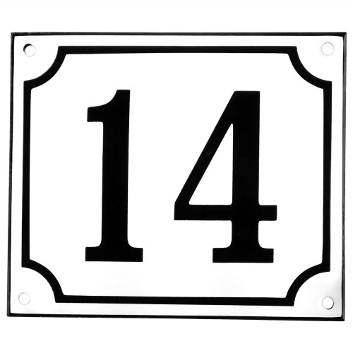 Emaljskylt 14 vit - svart 14 x 12 cm modell 10-5
