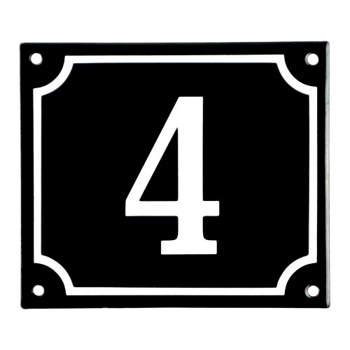 Emaljskylt 4 svart - vit 14 x 12 cm modell 12-5
