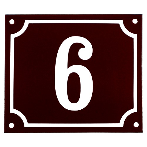 Emaljskylt 6 röd - vit 14 x 12 cm modell 16-5