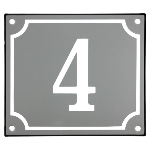 Emaljskylt 4 grå - vit 14 x 12 cm modell 18-5