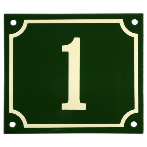 Emaljskylt 1 grön - cream 14 x 12 cm modell 17-5