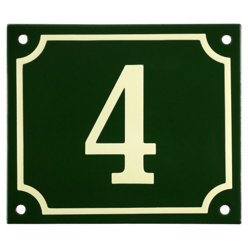 Emaljskylt 4 grön - cream 14 x 12 cm modell 17-5