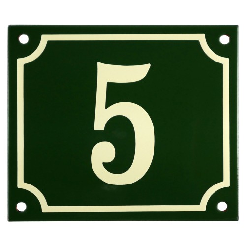 Emaljskylt 5 grön - cream 14 x 12 cm modell 17-5