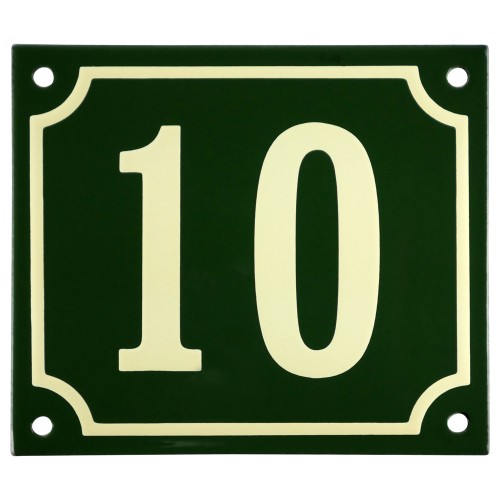 Emaljskylt 10 grön - cream 14 x 12 cm modell 17-5