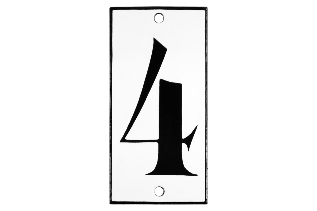 Emaljskylt 4 vit - svart 5 x 10 cm modell 13-5 Emaljskylt 4 vit - svart 5 x 10 cm modell 13-5