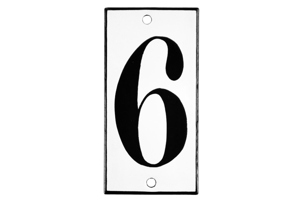 Emaljskylt 6 vit - svart 5 x 10 cm modell 13-5 Emaljskylt 6 vit - svart 5 x 10 cm modell 13-5