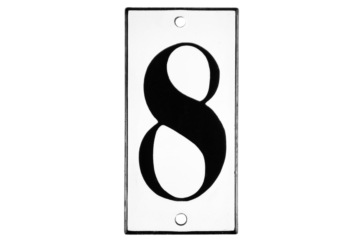 Emaljskylt 8 vit - svart 5 x 10 cm modell 13-5 Emaljskylt 8 vit - svart 5 x 10 cm modell 13-5
