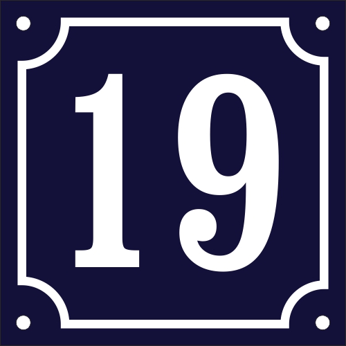 Emaljskylt 19 blå - vit 12 x 12 cm modell 11-5