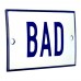 Emaljskylt BAD vit - blå 8 x 5 cm modell 1-5