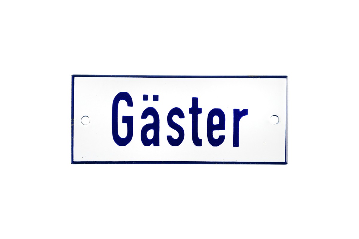 Emaljskylt Gäster vit - blå 12 x 5 cm modell 1-5 Emaljskylt Gäster vit - blå 12 x 5 cm modell 1-5