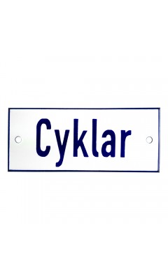Emaljskylt Cyklar vit - blå 12 x 5 cm modell 1-5 Emaljskylt Cyklar vit - blå 12 x 5 cm modell 1-5