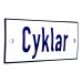 Emaljskylt Cyklar vit - blå 12 x 5 cm modell 1-5