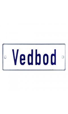 Emaljskylt Vedbod vit - blå 12 x 5 cm modell 1-5 Emaljskylt Vedbod vit - blå 12 x 5 cm modell 1-5