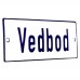 Emaljskylt Vedbod vit - blå 12 x 5 cm modell 1-5