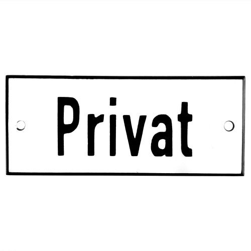 Emaljskylt Privat vit - svart 12 x 5 cm modell 2-5
