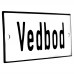 Emaljskylt Vedbod vit - svart 12 x 5 cm modell 2-5