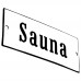 Emaljskylt Sauna vit - svart 12 x 5 cm modell 4-5