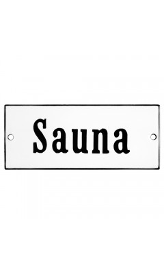 Emaljskylt Sauna vit - svart 12 x 5 cm modell 4-5 Emaljskylt Sauna vit - svart 12 x 5 cm modell 4-5