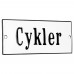 Emaljskylt Cykler vit - svart 12 x 5 cm modell 4-5