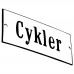 Emaljskylt Cykler vit - svart 12 x 5 cm modell 4-5